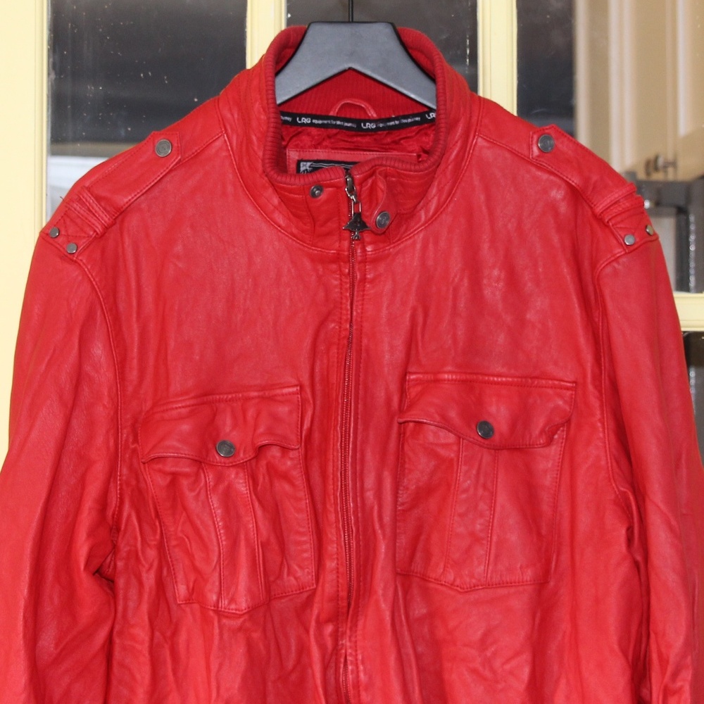 Vintage 90s L-R-G red leather bomber jacket - Picture 5 of 7